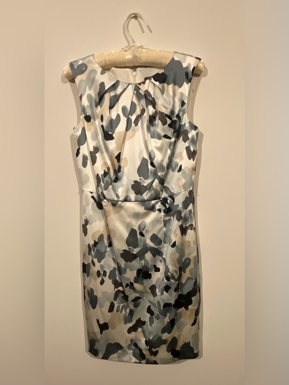 Ann Taylor Silk Sheath Sleeveless Dress, Ivory with shades of Blue, Size 4P